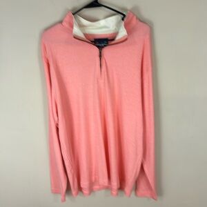 Charleston Threads 1/4 Zip Salmon and White Striped Shirt Size XXL